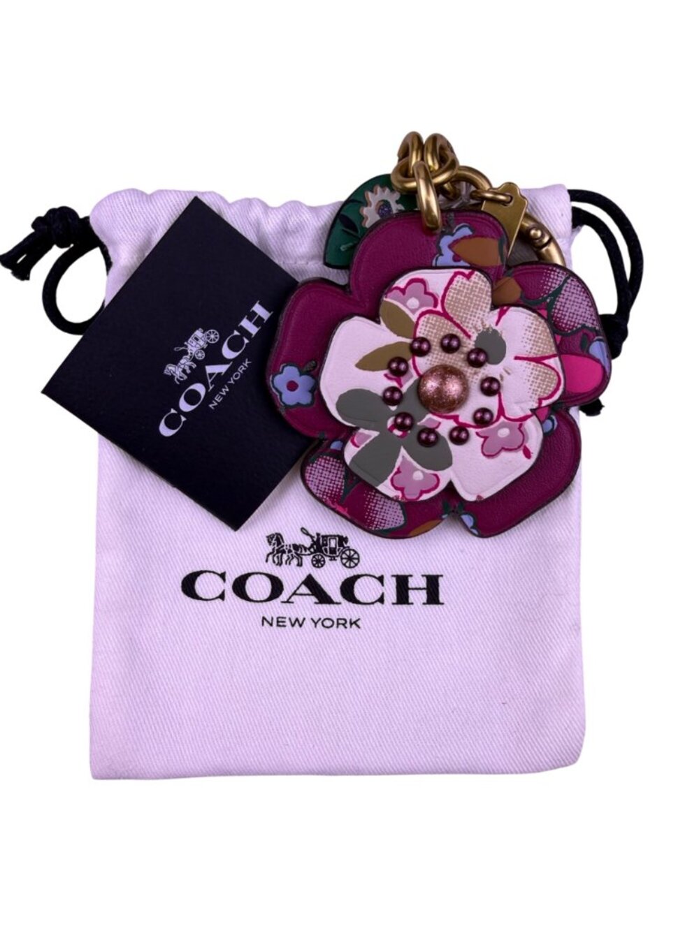 Coach Womens Multicolor Leather Floral Keychain Bag Charm With Gift Box - Picture 4 of 7